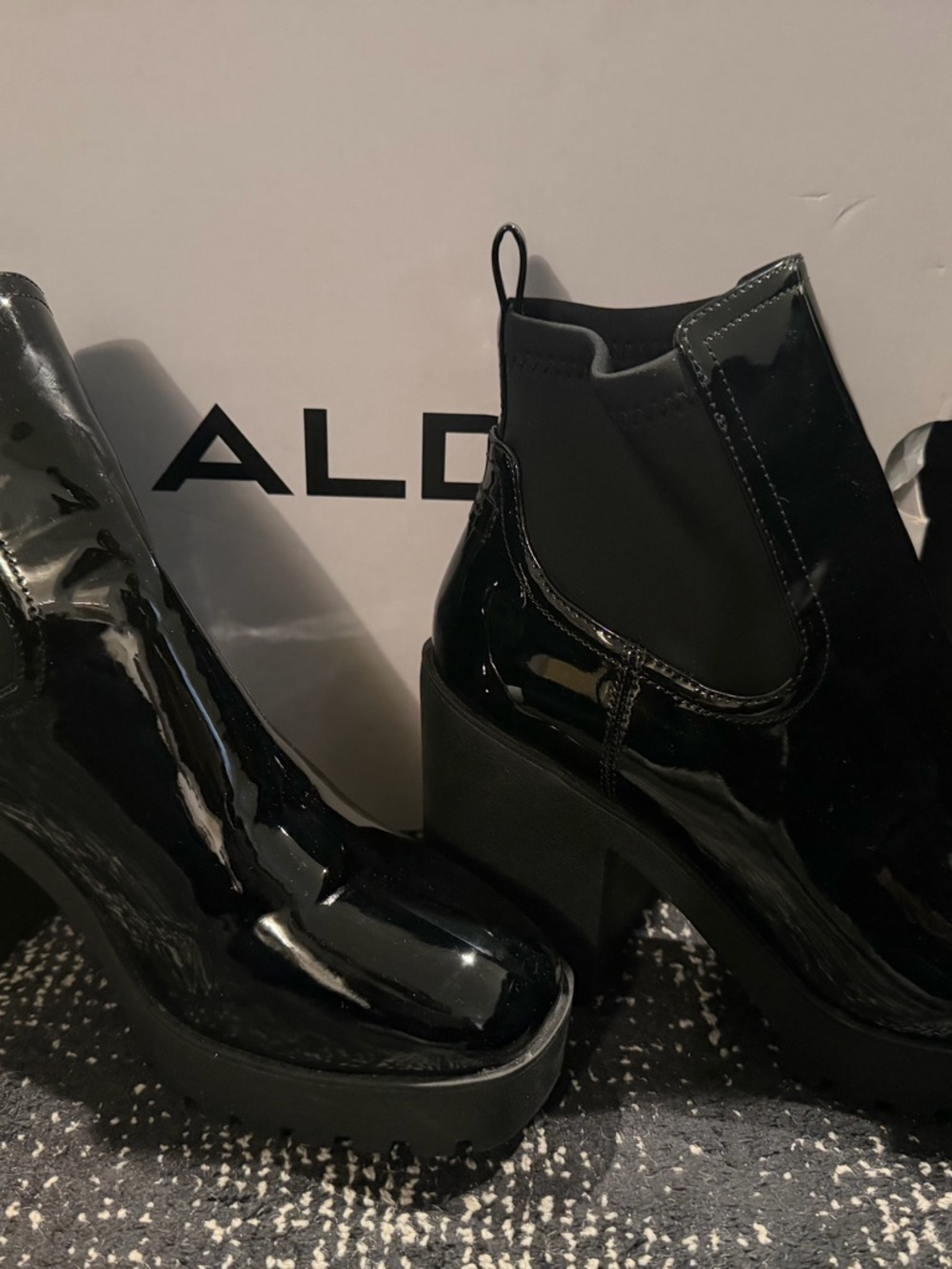 ALDO Black Patent Platform Chelsea Booties with Block Heel